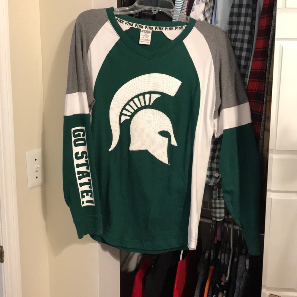 MSU/Michigan State long sleeve shirt. PINK